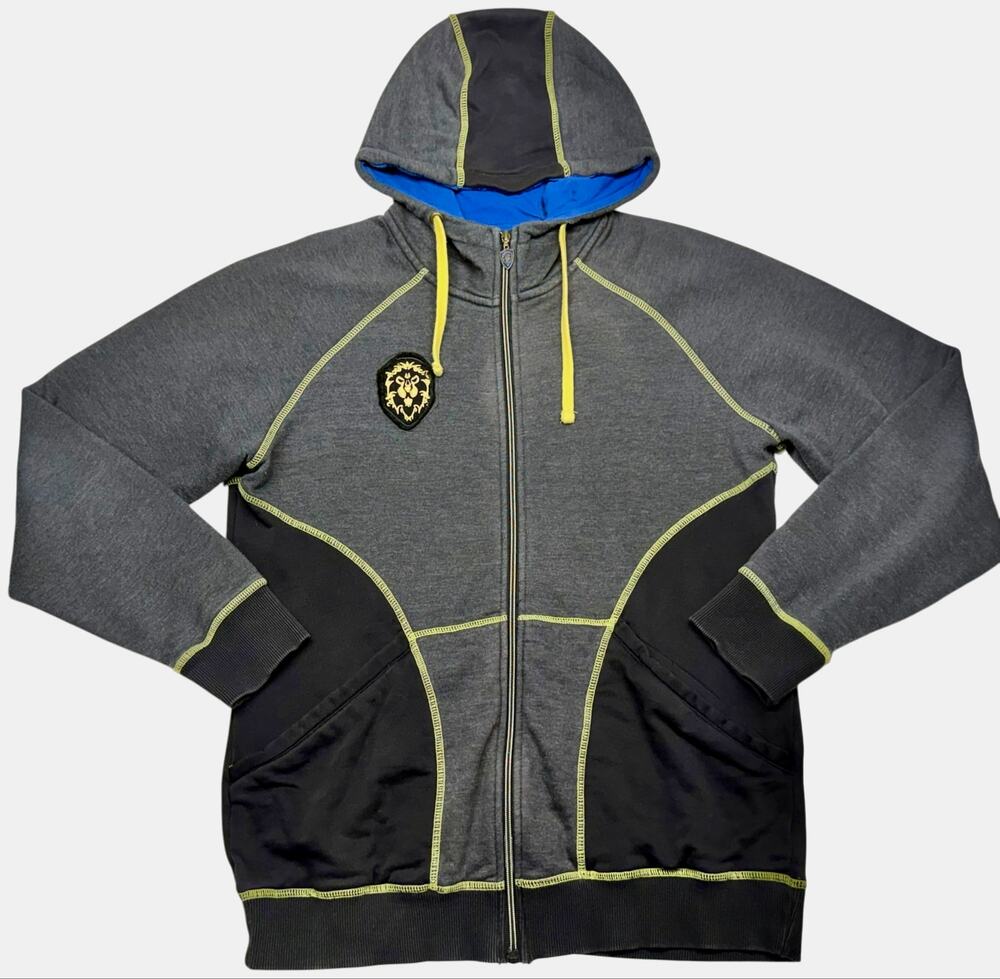 World of Warcraft Alliance JINX Hoodie Mens L Gray Full Zip Gaming Blizzard